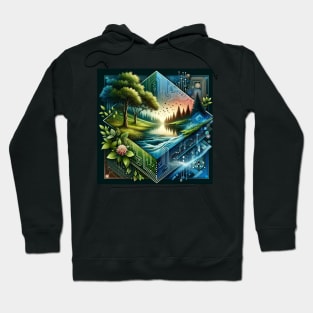 Nature Meets Technology: A Symbiotic Landscape Hoodie